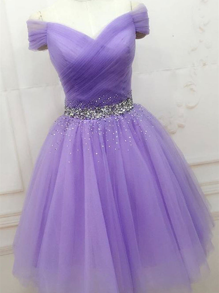 Off Shoulder Short Purple Prom Dresses ...